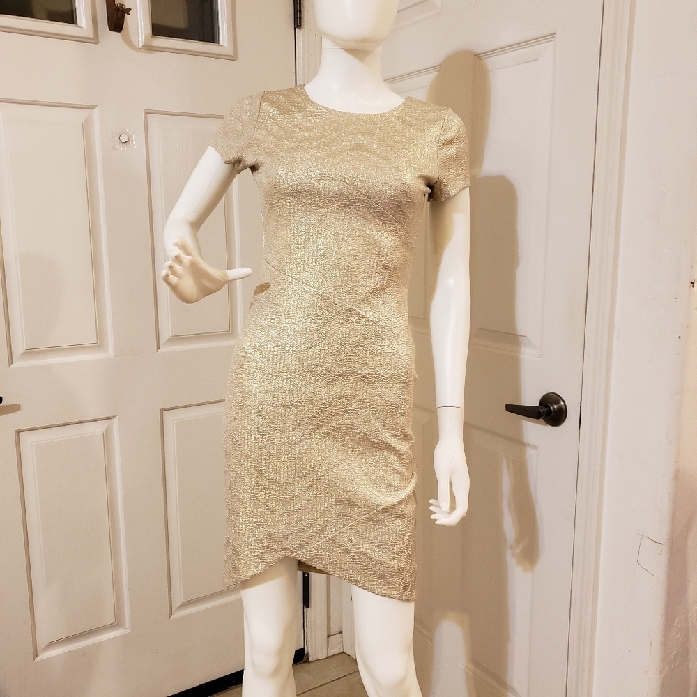 Kaya & Sloane Nordstrom Metallic Gold Texture Knit Dress XS